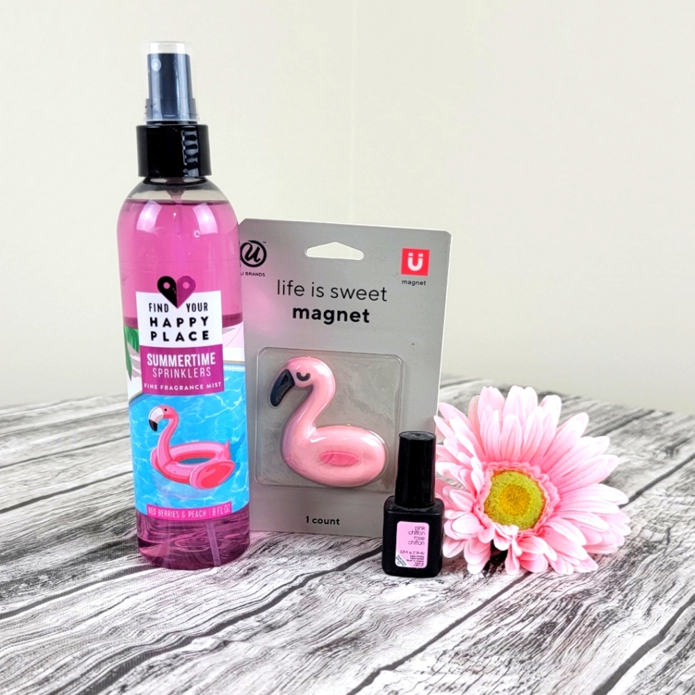NWT Bundle Body Spray, Flamingo magnet and pink Nail polish